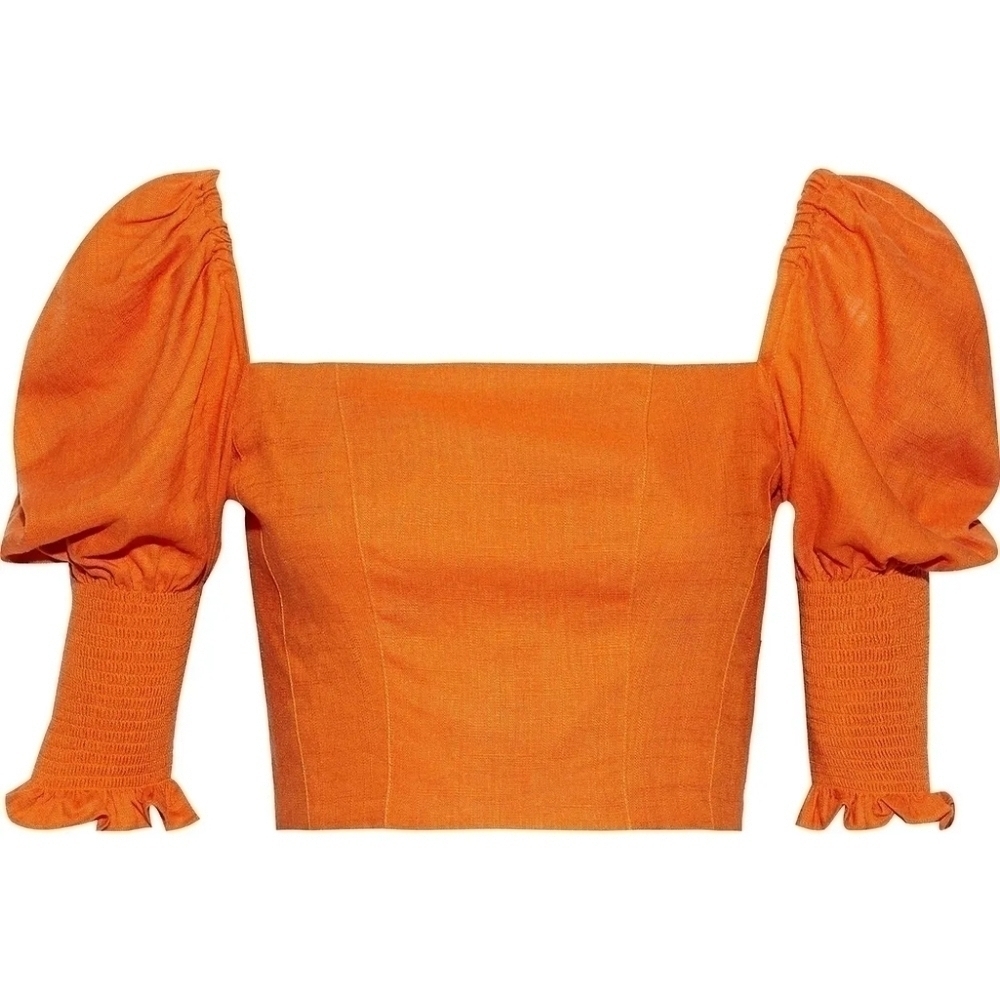 NICHOLAS Orange Cropped Shirred Gauze Top